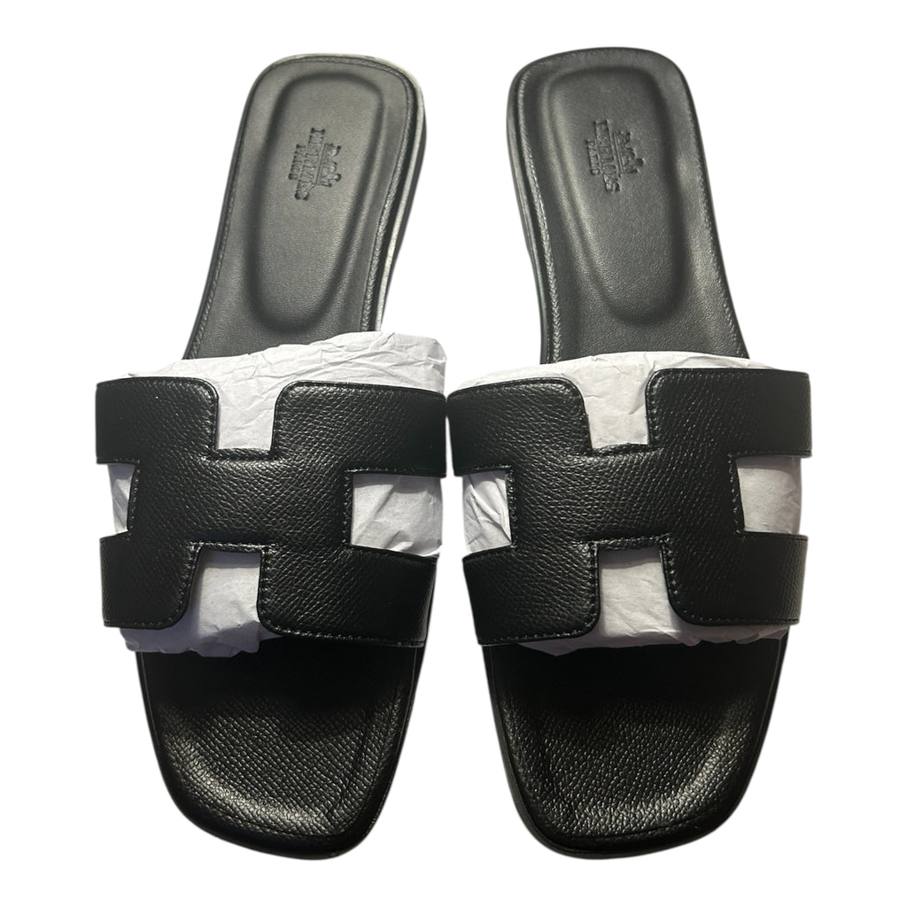 Women Black Leather Sandals – Size 40 – Fashion Slide