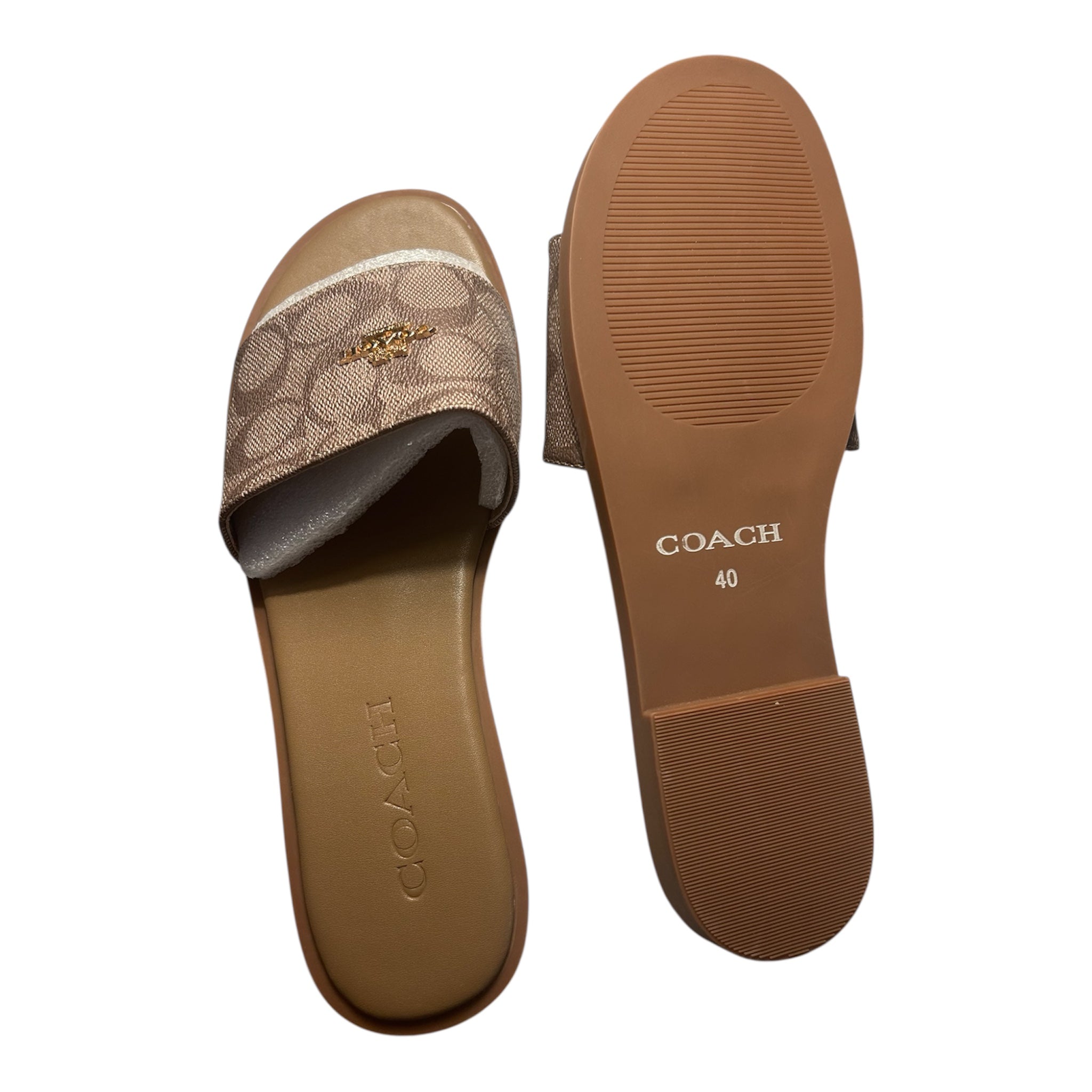 Coach Signature Brown Beige Slide Sandals Women Size 8
