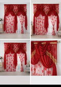 Luxury Red Sheer Curtain Set with Valance & Tassels – Elegant Window Drapes