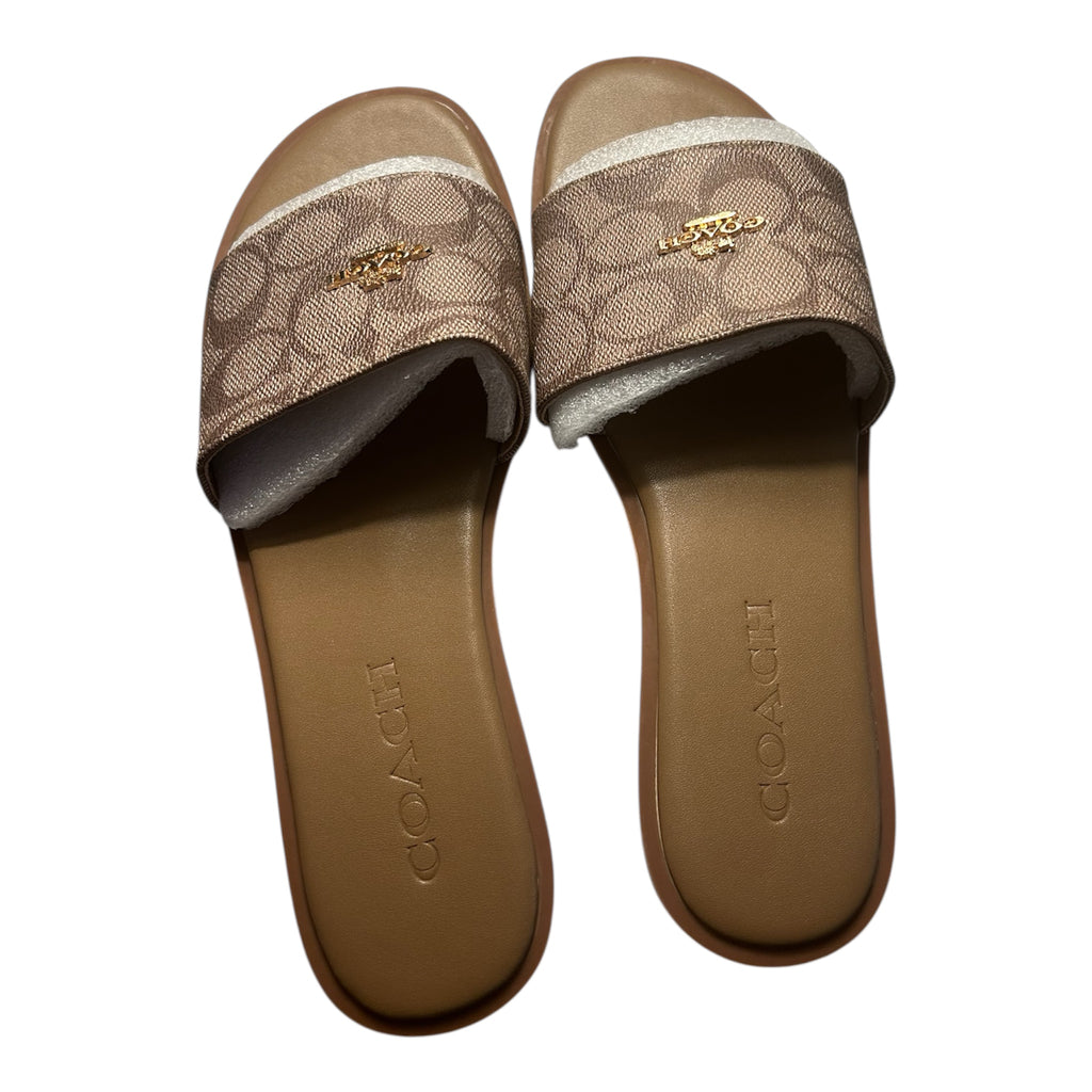 Coach Signature Brown Beige Slide Sandals Women Size 8