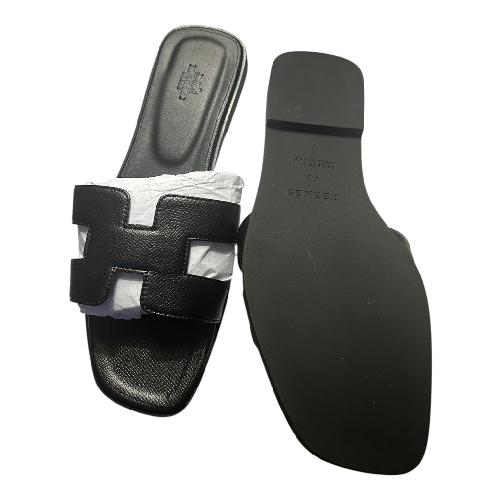 Women Black Leather Sandals – Size 40 – Fashion Slide