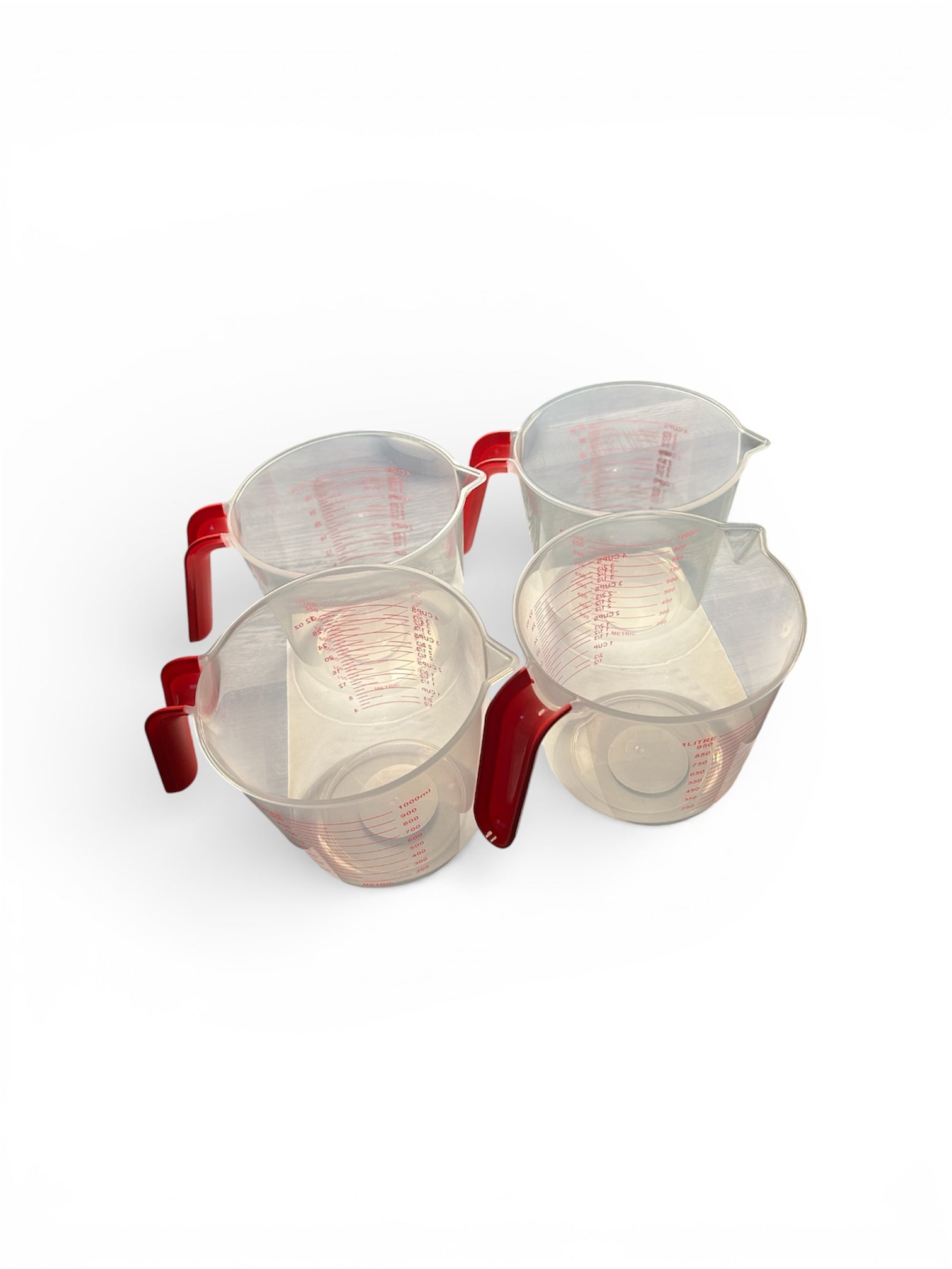 Plastic Measuring Cup Set of 4 Clear Kitchen Measuring Jugs Red Handle